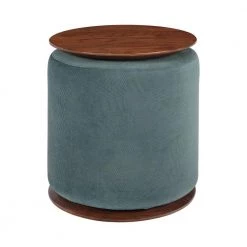 Seanna 22.55 lbs. Round Wood Top Teal and Walnut Accent Table with Ottoman by Coaster Home Furnishings