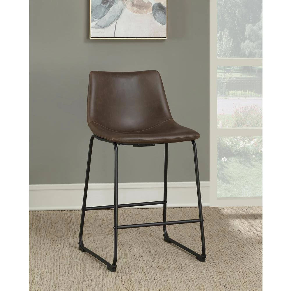 35 in. H Black and Brown Solid Back Metal Frame Counter Height Stools with Leatherette Seat (Set of 2) by Coaster Home Furnishings 8 35 in. H Black and Brown Solid Back Metal Frame Counter Height Stools with Leatherette Seat (Set of 2) by Coaster Home Furnishings - Image 6