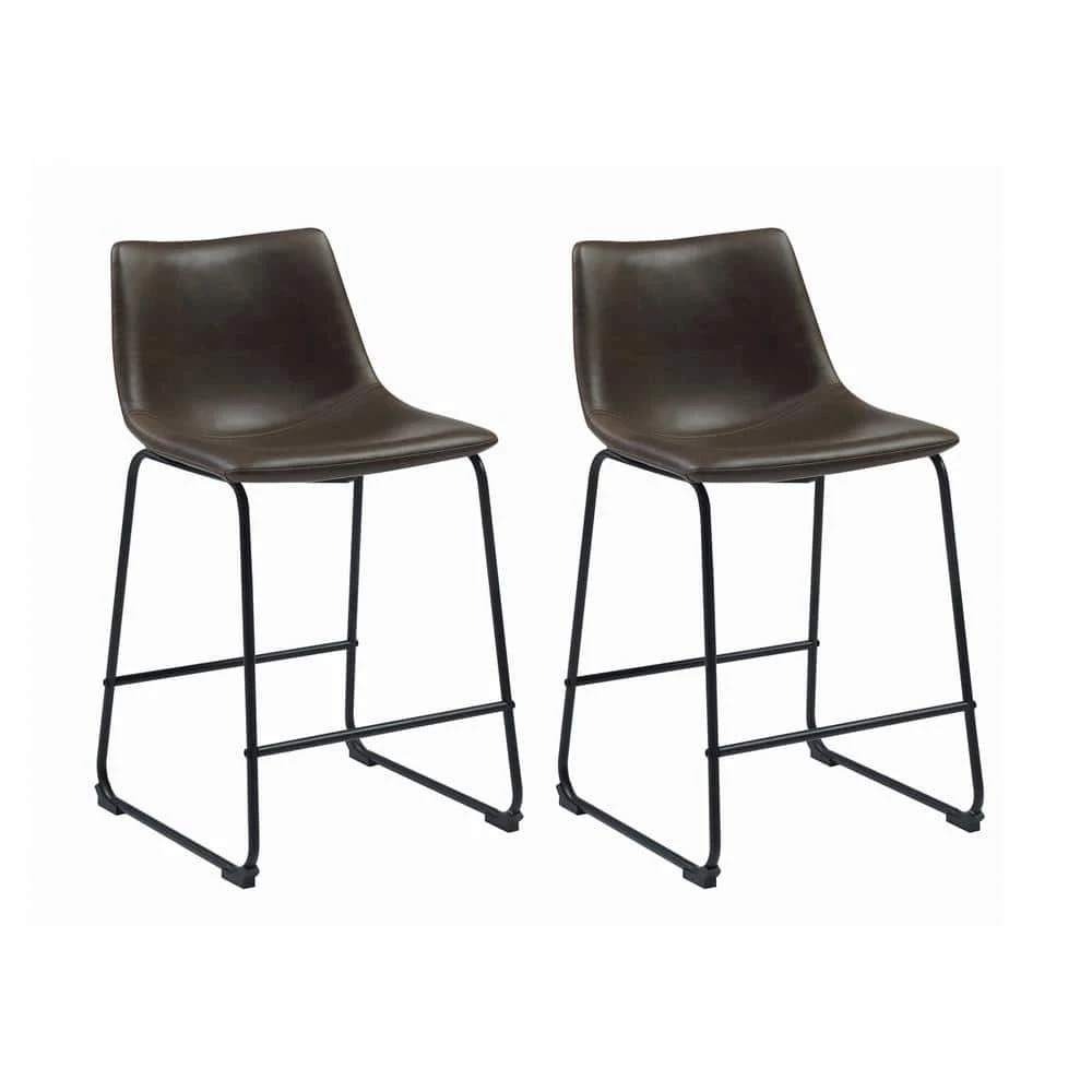 35 in. H Black and Brown Solid Back Metal Frame Counter Height Stools with Leatherette Seat (Set of 2) by Coaster Home Furnishings 3 35 in. H Black and Brown Solid Back Metal Frame Counter Height Stools with Leatherette Seat (Set of 2) by Coaster Home Furnishings