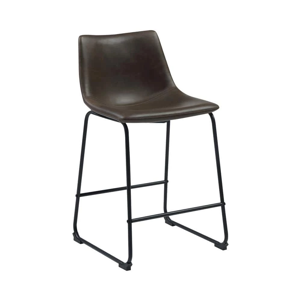 35 in. H Black and Brown Solid Back Metal Frame Counter Height Stools with Leatherette Seat (Set of 2) by Coaster Home Furnishings 4 35 in. H Black and Brown Solid Back Metal Frame Counter Height Stools with Leatherette Seat (Set of 2) by Coaster Home Furnishings - Image 2