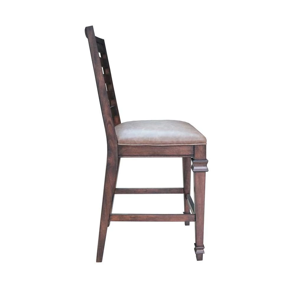 Delphine 43in Vintage Dark Pine and Brown Ladder Back Wood Frame Counter Height Chair (Set of 2) by Coaster Home Furnishings 4 Delphine 43in Vintage Dark Pine and Brown Ladder Back Wood Frame Counter Height Chair (Set of 2) by Coaster Home Furnishings - Image 2