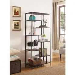 Sherman 72in Walnut and Black 7-Shelf Bookcase by Coaster Home Furnishings -Coaster Home Furnishings Shop walnut and black coaster home furnishings bookcases bookshelves 801134 31 1000