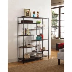 65in Walnut and Black 7-Shelf Bookcase by Coaster Home Furnishings -Coaster Home Furnishings Shop walnut and black coaster home furnishings bookcases bookshelves 801135 31 1000