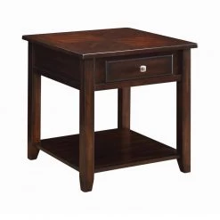 22 in. Walnut Square Wood End Table with Lower Shelf by Coaster Home Furnishings