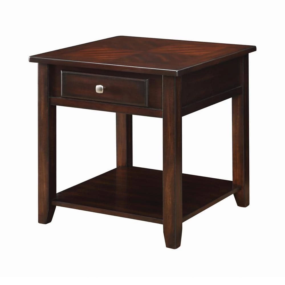 22 in. Walnut Square Wood End Table with Lower Shelf by Coaster Home Furnishings 4 22 in. Walnut Square Wood End Table with Lower Shelf by Coaster Home Furnishings - Image 2