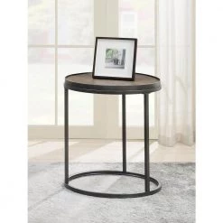 22 in. Weathered Elm and Gunmetal Round Wood End Table by Coaster Home Furnishings -Coaster Home Furnishings Shop weathered elm and gunmetal coaster home furnishings end side tables 931214 31 1000