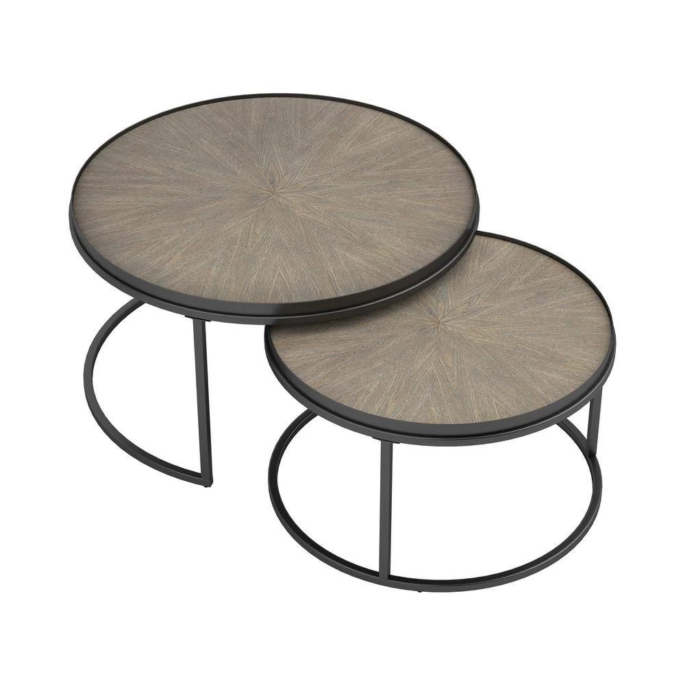 35.5 in. Weathered Elm and Gunmetal Round Wood Coffee Table with 2-Pieces by Coaster Home Furnishings 6 35.5 in. Weathered Elm and Gunmetal Round Wood Coffee Table with 2-Pieces by Coaster Home Furnishings - Image 4