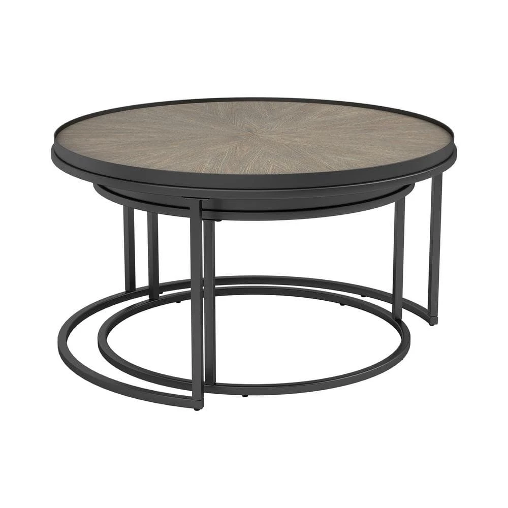 35.5 in. Weathered Elm and Gunmetal Round Wood Coffee Table with 2-Pieces by Coaster Home Furnishings 3 35.5 in. Weathered Elm and Gunmetal Round Wood Coffee Table with 2-Pieces by Coaster Home Furnishings