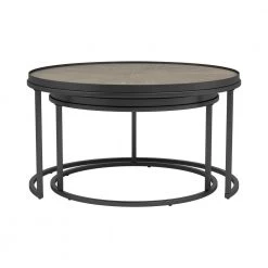 35.5 in. Weathered Elm and Gunmetal Round Wood Coffee Table with 2-Pieces by Coaster Home Furnishings 9 35.5 in. Weathered Elm and Gunmetal Round Wood Coffee Table with 2-Pieces by Coaster Home Furnishings -Coaster Home Furnishings Shop weathered elm and gunmetal coaster home furnishings nesting tables 931215 c3 1000