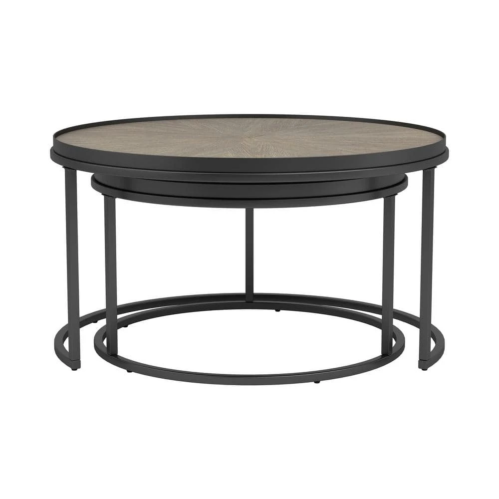 35.5 in. Weathered Elm and Gunmetal Round Wood Coffee Table with 2-Pieces by Coaster Home Furnishings 5 35.5 in. Weathered Elm and Gunmetal Round Wood Coffee Table with 2-Pieces by Coaster Home Furnishings - Image 3
