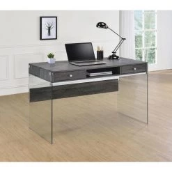 Weathered Grey Writing Desk with Glass Sides by Coaster Home Furnishings -Coaster Home Furnishings Shop weathered gray coaster home furnishings computer desks 800818 31 1000