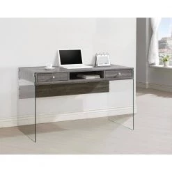 Weathered Grey Writing Desk with Glass Sides by Coaster Home Furnishings -Coaster Home Furnishings Shop weathered gray coaster home furnishings computer desks 800818 4f 1000