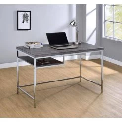 Kravitz 47.25 in. Rectangular Weathered Grey and Chrome Writing Desk with Storage Shelf by Coaster Home Furnishings 16 Kravitz 47.25 in. Rectangular Weathered Grey and Chrome Writing Desk with Storage Shelf by Coaster Home Furnishings -Coaster Home Furnishings Shop weathered grey and chrome coaster home furnishings writing desks 801271 44 1000