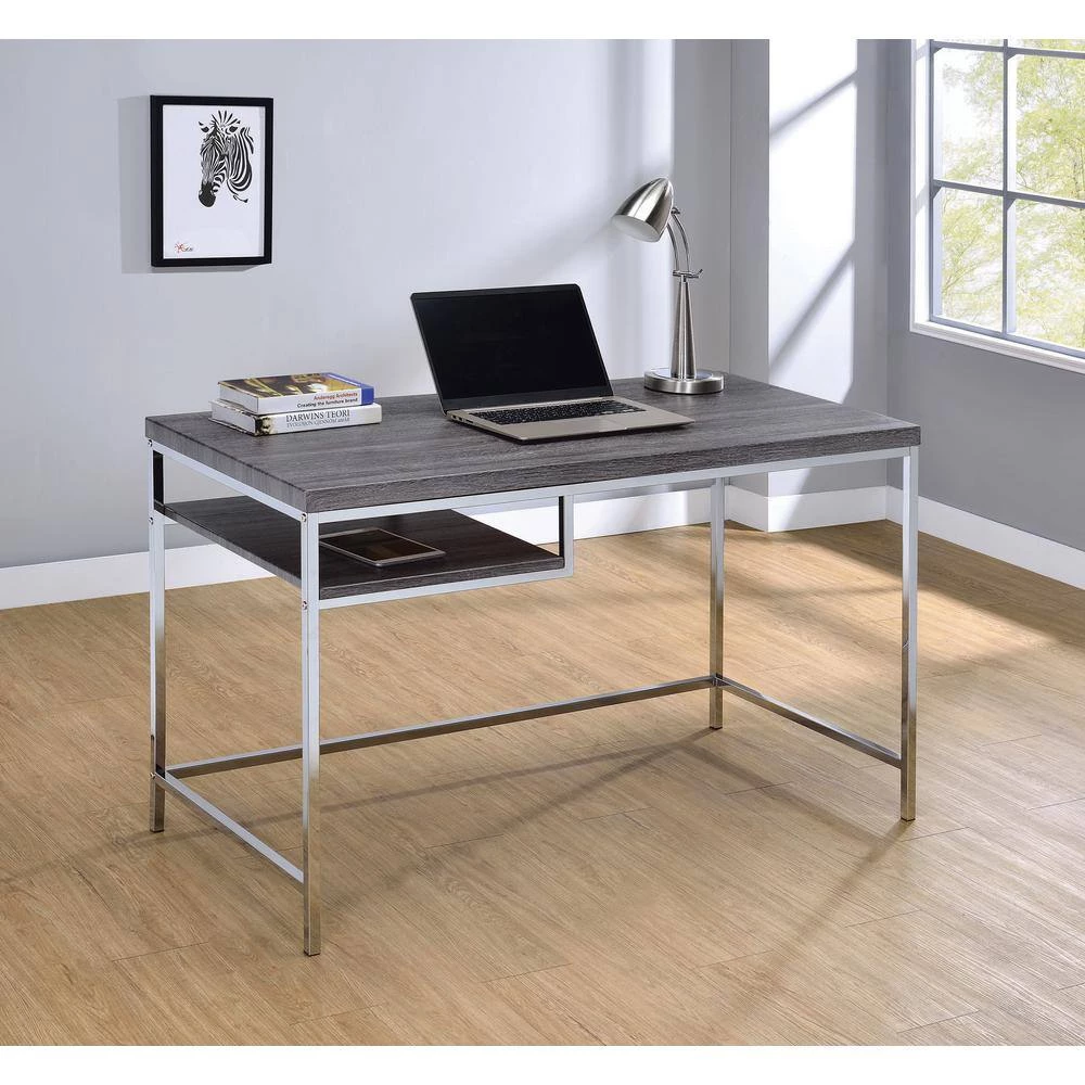 Kravitz 47.25 in. Rectangular Weathered Grey and Chrome Writing Desk with Storage Shelf by Coaster Home Furnishings 9 Kravitz 47.25 in. Rectangular Weathered Grey and Chrome Writing Desk with Storage Shelf by Coaster Home Furnishings - Image 7