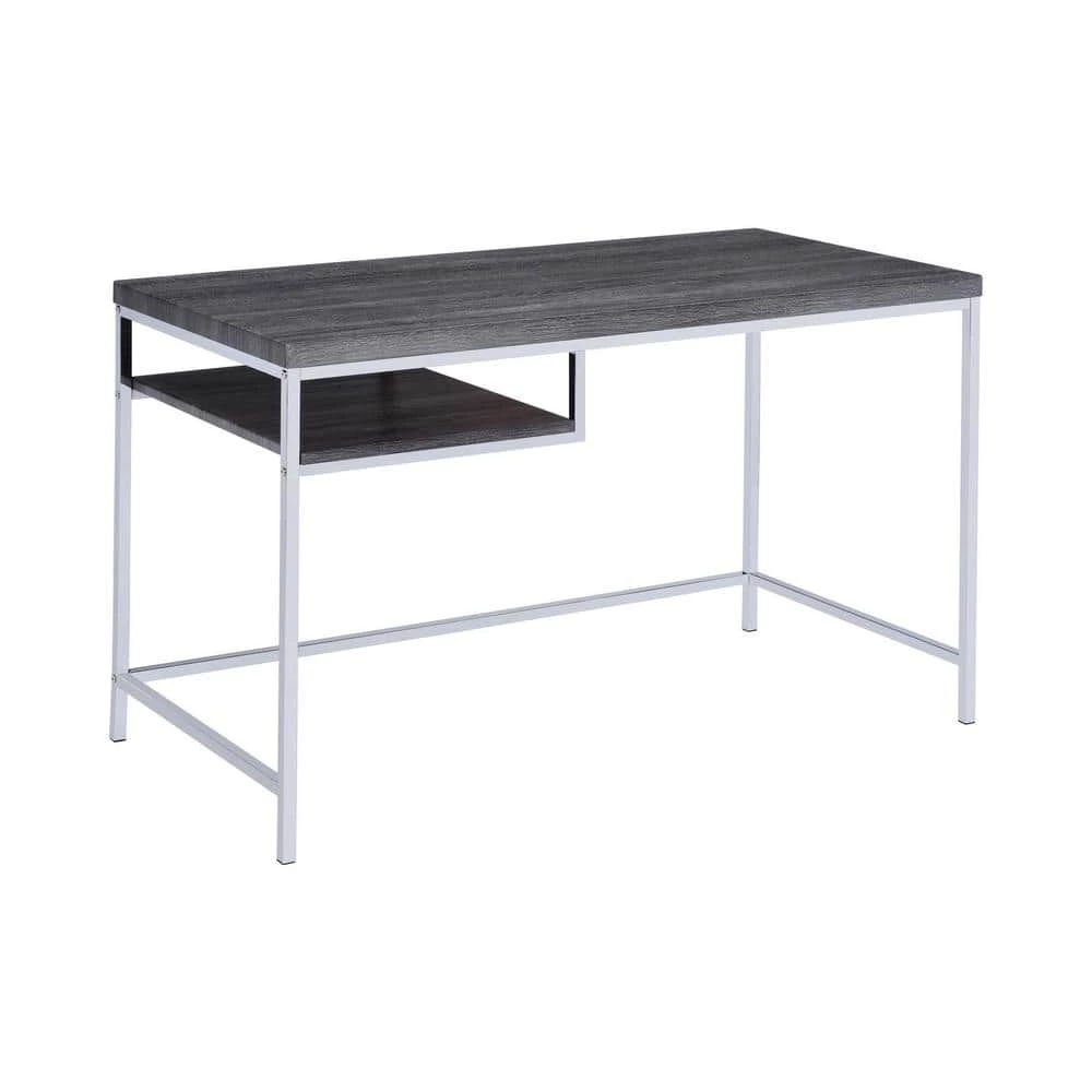 Kravitz 47.25 in. Rectangular Weathered Grey and Chrome Writing Desk with Storage Shelf by Coaster Home Furnishings 3 Kravitz 47.25 in. Rectangular Weathered Grey and Chrome Writing Desk with Storage Shelf by Coaster Home Furnishings