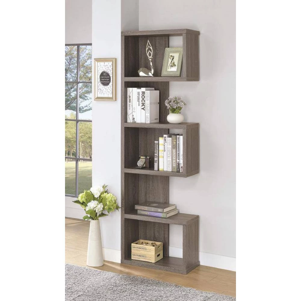 5-Shelf Semi-Backless Bookcase Weathered Grey by Coaster Home Furnishings 6 5-Shelf Semi-Backless Bookcase Weathered Grey by Coaster Home Furnishings - Image 4