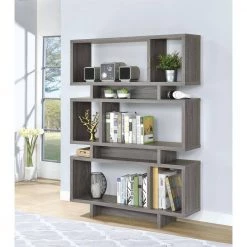 65.75 in. Weathered Grey Wood 3-Shelf Geometric Bookcase by Coaster Home Furnishings -Coaster Home Furnishings Shop weathered grey coaster home furnishings bookcases bookshelves 800554 31 1000