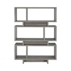65.75 in. Weathered Grey Wood 3-Shelf Geometric Bookcase by Coaster Home Furnishings -Coaster Home Furnishings Shop weathered grey coaster home furnishings bookcases bookshelves 800554 4f 1000