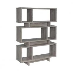 65.75 in. Weathered Grey Wood 3-Shelf Geometric Bookcase by Coaster Home Furnishings