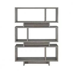 65.75 in. Weathered Grey Wood 3-Shelf Geometric Bookcase by Coaster Home Furnishings -Coaster Home Furnishings Shop weathered grey coaster home furnishings bookcases bookshelves 800554 c3 1000