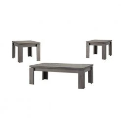 3-Piece 48 in. Weathered Gray Large Rectangle Wood Coffee Table Set by Coaster Home Furnishings