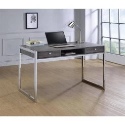 49 in. Rectangular Chrome 2 Drawer Writing Desk with Built-In Storage by Coaster Home Furnishings -Coaster Home Furnishings Shop weathered grey coaster home furnishings writing desks 801221ii 31 1000