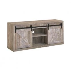59in. Weathered Oak TV Console Fits TV's up to 64in. with Sliding Doors by Coaster Home Furnishings