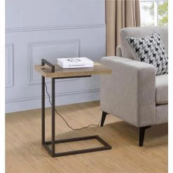 11.5in Weathered Pine and Dark Bronze C-shaped Wood Accent Table with USB Port by Coaster Home Furnishings -Coaster Home Furnishings Shop weathered pine dark bronze coaster home furnishings c tables 931126 31 1000