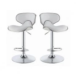 35 in. H White and Chrome Low Upholstered Back Metal Frame Adjustable Bar Stool (Set of 2) by Coaster Home Furnishings