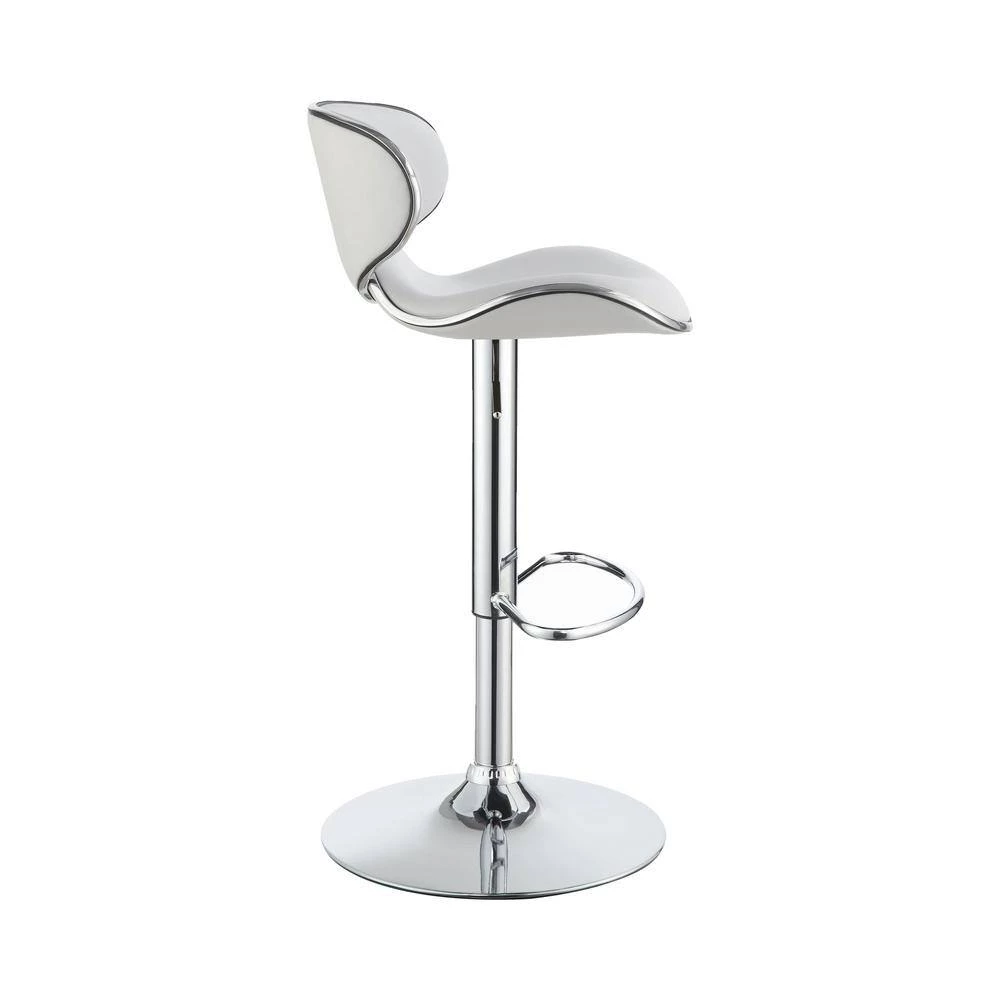 35 in. H White and Chrome Low Upholstered Back Metal Frame Adjustable Bar Stool (Set of 2) by Coaster Home Furnishings 4 35 in. H White and Chrome Low Upholstered Back Metal Frame Adjustable Bar Stool (Set of 2) by Coaster Home Furnishings - Image 2