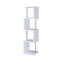 66.5 in. White and Chrome 4-Shelf Geometric Bookcase by Coaster Home Furnishings -Coaster Home Furnishings Shop white and chrome coaster home furnishings bookcases bookshelves 801418 1f 1000