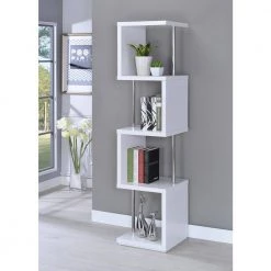 66.5 in. White and Chrome 4-Shelf Geometric Bookcase by Coaster Home Furnishings -Coaster Home Furnishings Shop white and chrome coaster home furnishings bookcases bookshelves 801418 31 1000