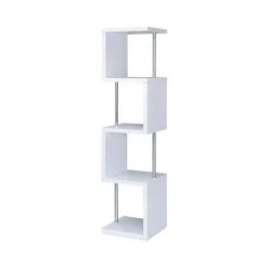 66.5 in. White and Chrome 4-Shelf Geometric Bookcase by Coaster Home Furnishings