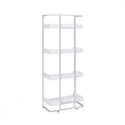 Ember 67.5 in. White High Gloss and Chrome 4-Shelf Accent Bookcase by Coaster Home Furnishings -Coaster Home Furnishings Shop white and chrome coaster home furnishings bookcases bookshelves 803402 1f 1000