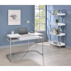 Ember 67.5 in. White High Gloss and Chrome 4-Shelf Accent Bookcase by Coaster Home Furnishings -Coaster Home Furnishings Shop white and chrome coaster home furnishings bookcases bookshelves 803402 44 1000