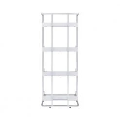 Ember 67.5 in. White High Gloss and Chrome 4-Shelf Accent Bookcase by Coaster Home Furnishings -Coaster Home Furnishings Shop white and chrome coaster home furnishings bookcases bookshelves 803402 4f 1000