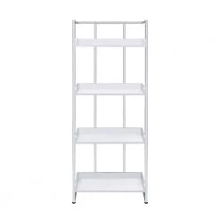 Ember 67.5 in. White High Gloss and Chrome 4-Shelf Accent Bookcase by Coaster Home Furnishings -Coaster Home Furnishings Shop white and chrome coaster home furnishings bookcases bookshelves 803402 c3 1000