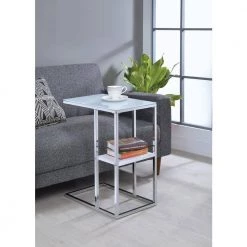 11.75 in. White and Chrome Rectangle Glass C Table with Shelf by Coaster Home Furnishings -Coaster Home Furnishings Shop white and chrome coaster home furnishings c tables 904018 31 1000