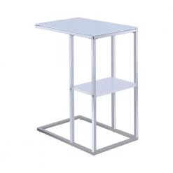 11.75 in. White and Chrome Rectangle Glass C Table with Shelf by Coaster Home Furnishings