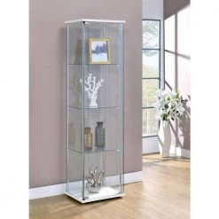 White and Clear Curio Cabinet with 4 Glass Shelves by Coaster Home Furnishings -Coaster Home Furnishings Shop white and chrome coaster home furnishings display cabinets 951072 31 1000