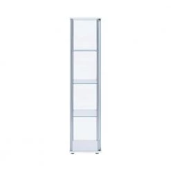 White and Clear Curio Cabinet with 4 Glass Shelves by Coaster Home Furnishings -Coaster Home Furnishings Shop white and chrome coaster home furnishings display cabinets 951072 c3 1000