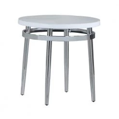 24 in White and Chrome Round Faux Carrara Faux Marble End Table by Coaster Home Furnishings