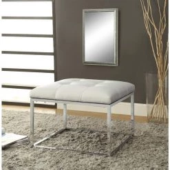 White and Chrome Tufted Seat Ottoman by Coaster Home Furnishings 7 White and Chrome Tufted Seat Ottoman by Coaster Home Furnishings -Coaster Home Furnishings Shop white and chrome coaster home furnishings ottomans 500423 31 1000
