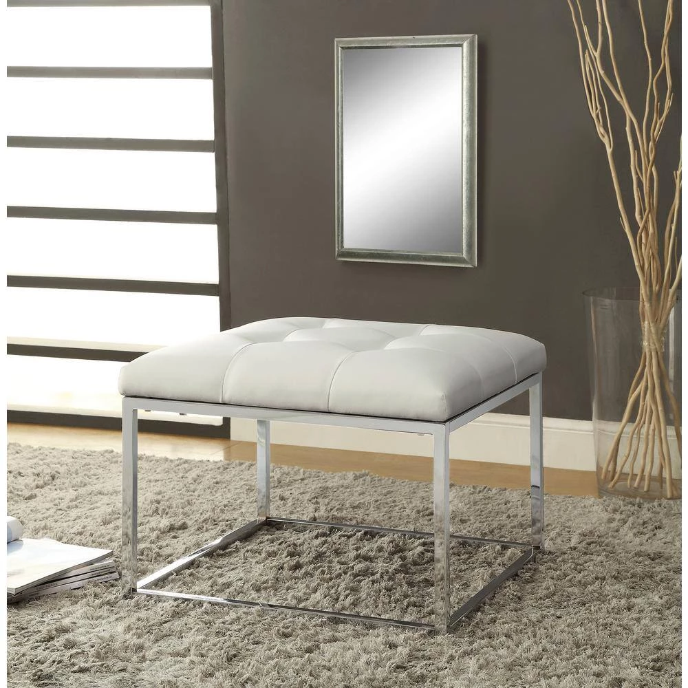 White and Chrome Tufted Seat Ottoman by Coaster Home Furnishings 5 White and Chrome Tufted Seat Ottoman by Coaster Home Furnishings - Image 3