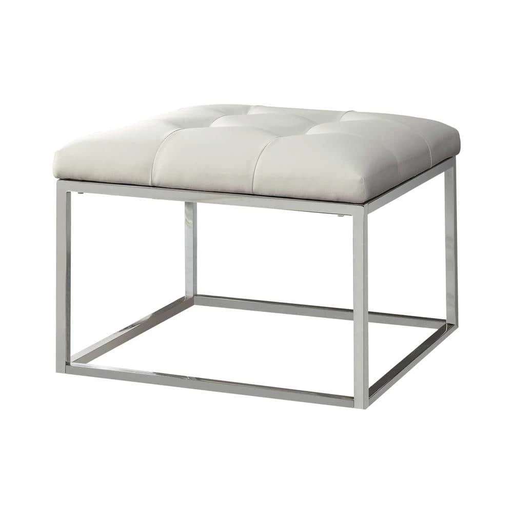 White and Chrome Tufted Seat Ottoman by Coaster Home Furnishings 3 White and Chrome Tufted Seat Ottoman by Coaster Home Furnishings
