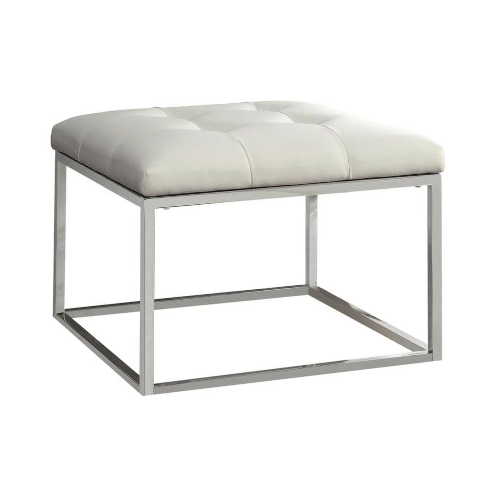 White and Chrome Tufted Seat Ottoman by Coaster Home Furnishings 4 White and Chrome Tufted Seat Ottoman by Coaster Home Furnishings - Image 2