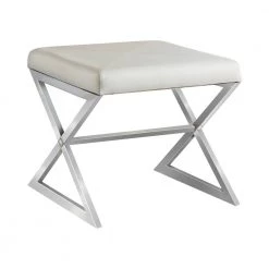 White and Chrome x-Cross Base Upholstered Ottoman by Coaster Home Furnishings