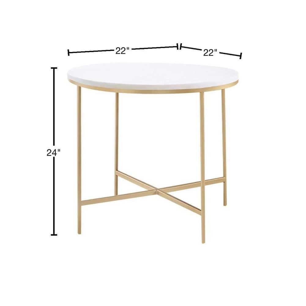 22 in. White and Gold Round Marble End Table with X-Base by Coaster Home Furnishings 5 22 in. White and Gold Round Marble End Table with X-Base by Coaster Home Furnishings - Image 3