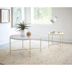 22 in. White and Gold Round Marble End Table with X-Base by Coaster Home Furnishings 13 22 in. White and Gold Round Marble End Table with X-Base by Coaster Home Furnishings -Coaster Home Furnishings Shop white and gold coaster home furnishings end side tables 723207 4f 1000