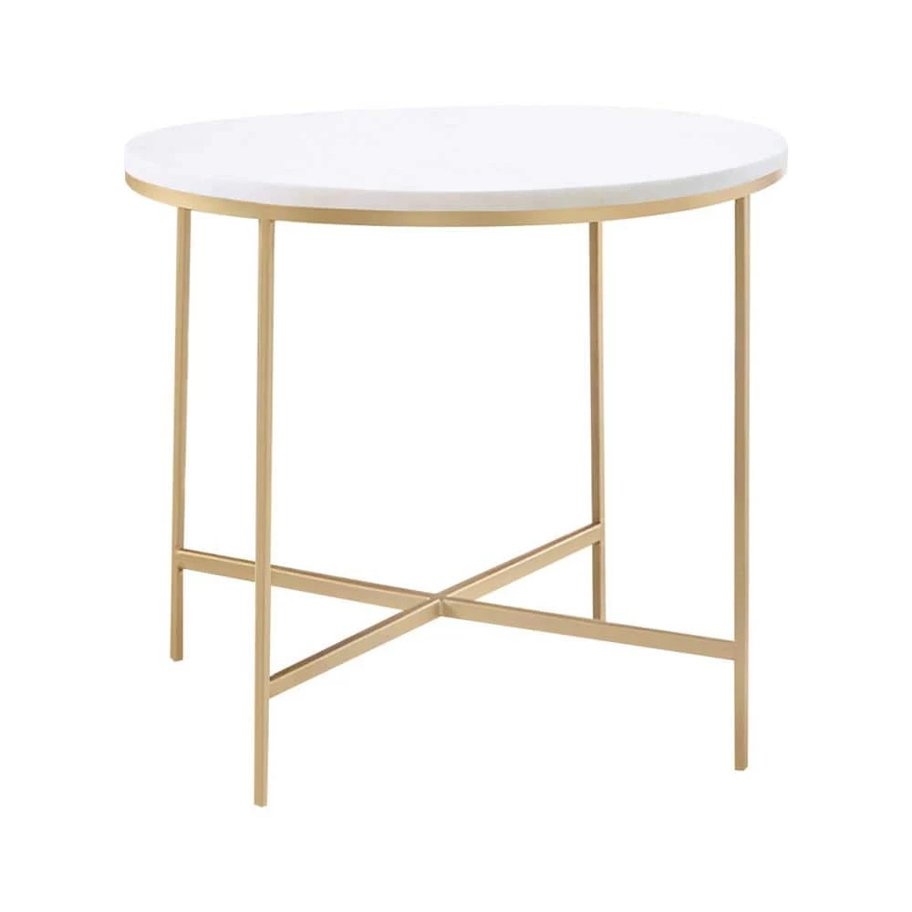 22 in. White and Gold Round Marble End Table with X-Base by Coaster Home Furnishings 6 22 in. White and Gold Round Marble End Table with X-Base by Coaster Home Furnishings - Image 4